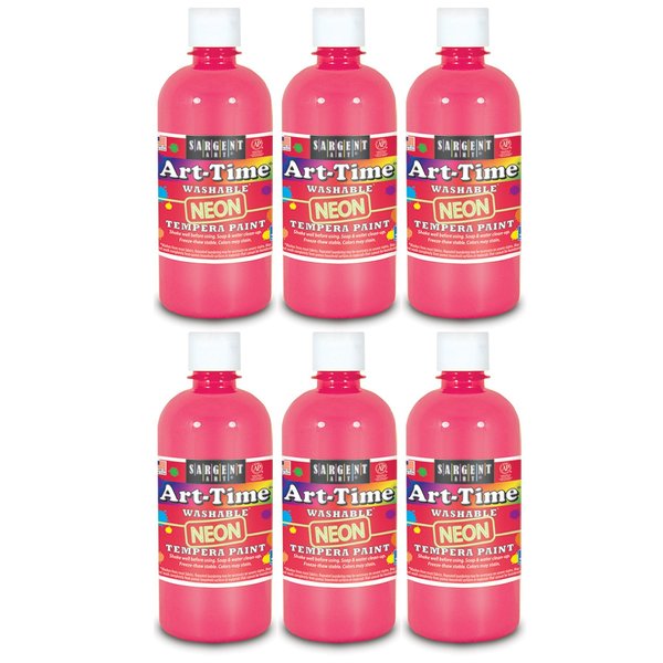 Sargent Art Art-Time® Washable Fluorescent Tempera Paint, Pink, 16 oz., PK6 17-4729